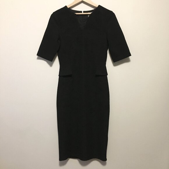 Black Crimp Weave Sheath Office Mobster Dress - Picture 1 of 16